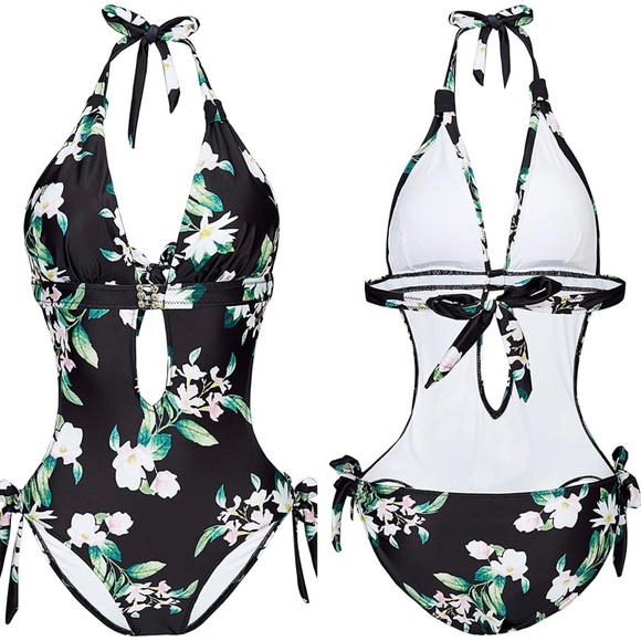 EoMenie Other - EoMenie One Piece Black Floral Swimsuit Bathing